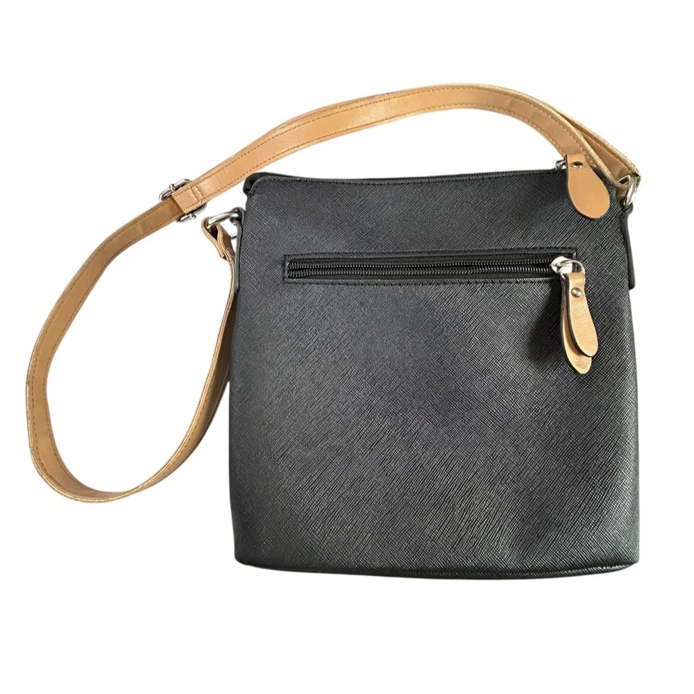 Giani Bernini Purse Womens 9'x9'x2' Crossbody Bag Black Tan Faux Leather Handbag - Picture 2 of 15